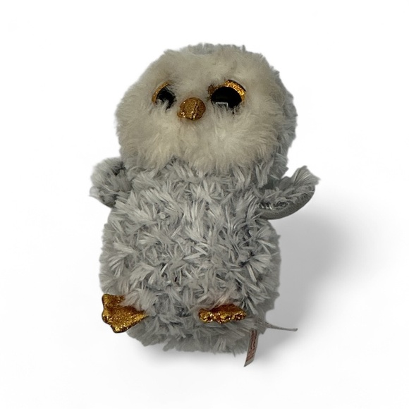 Ty Stuffed Owl - Gray and White with Gold Accents - Picture 5 of 6